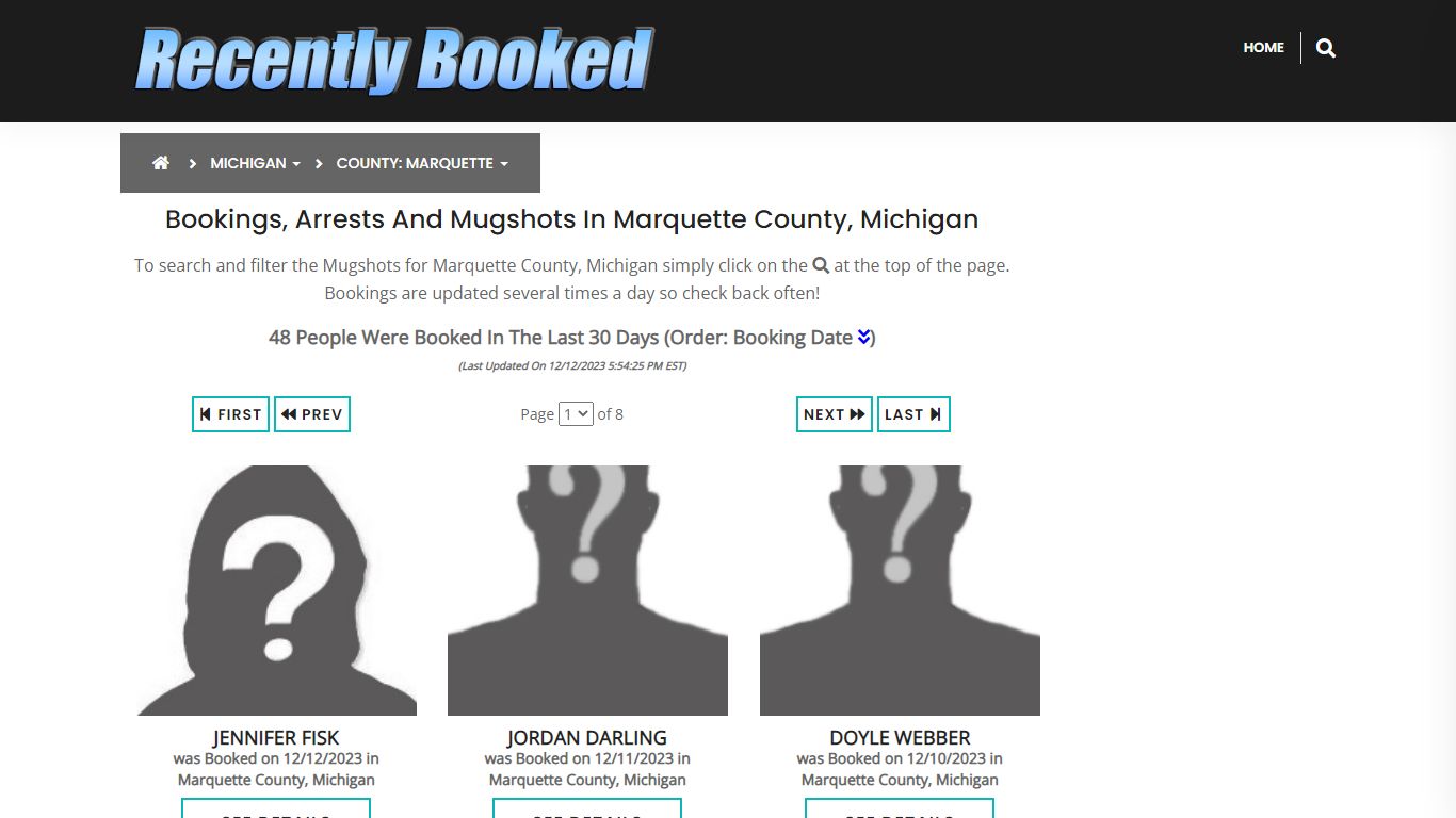 Bookings, Arrests and Mugshots in Marquette County, Michigan